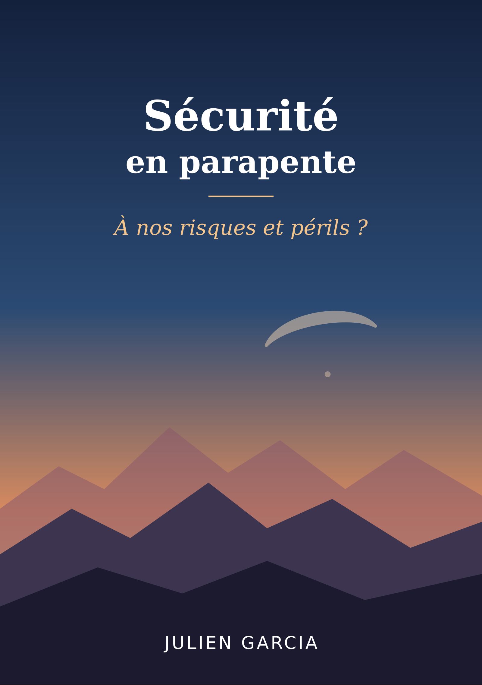 Couverture du livre Sécurité en parapente : un parapente au-dessus des montagnes au crépuscule